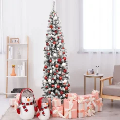 Weihnachtsbaum 225 cm Bleistift Weihnachtsbaum mit Schnee und 350 Warmweißen LED-Leuchten