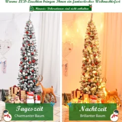 Weihnachtsbaum 225 cm Bleistift Weihnachtsbaum mit Schnee und 350 Warmweißen LED-Leuchten