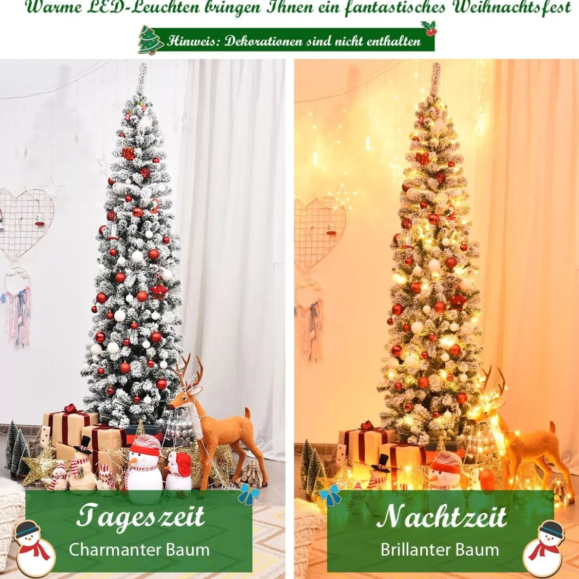 Weihnachtsbaum 225 cm Bleistift Weihnachtsbaum mit Schnee und 350 Warmweißen LED-Leuchten