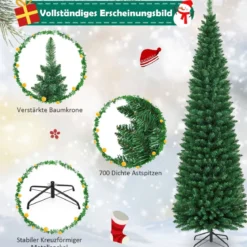 Weihnachtsbaum 210 cm Künstlicher Bleistift-Förmiger Weihnachtsbaum aus PVC Grün
