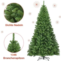 Weihnachtsbaum 225 cm Künstlicher Tannenbaum mit Klappsystem 1346 Spitzen PVC Grün