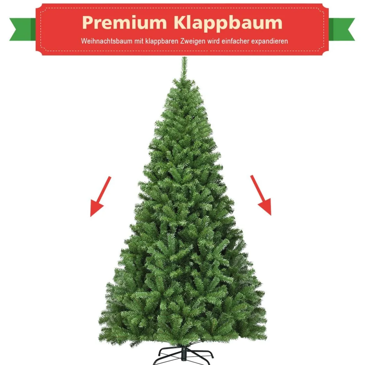 Weihnachtsbaum 225 cm Künstlicher Tannenbaum mit Klappsystem 1346 Spitzen PVC Grün