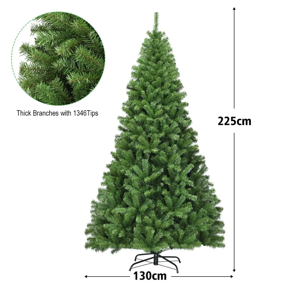 Weihnachtsbaum 225 cm Künstlicher Tannenbaum mit Klappsystem 1346 Spitzen PVC Grün