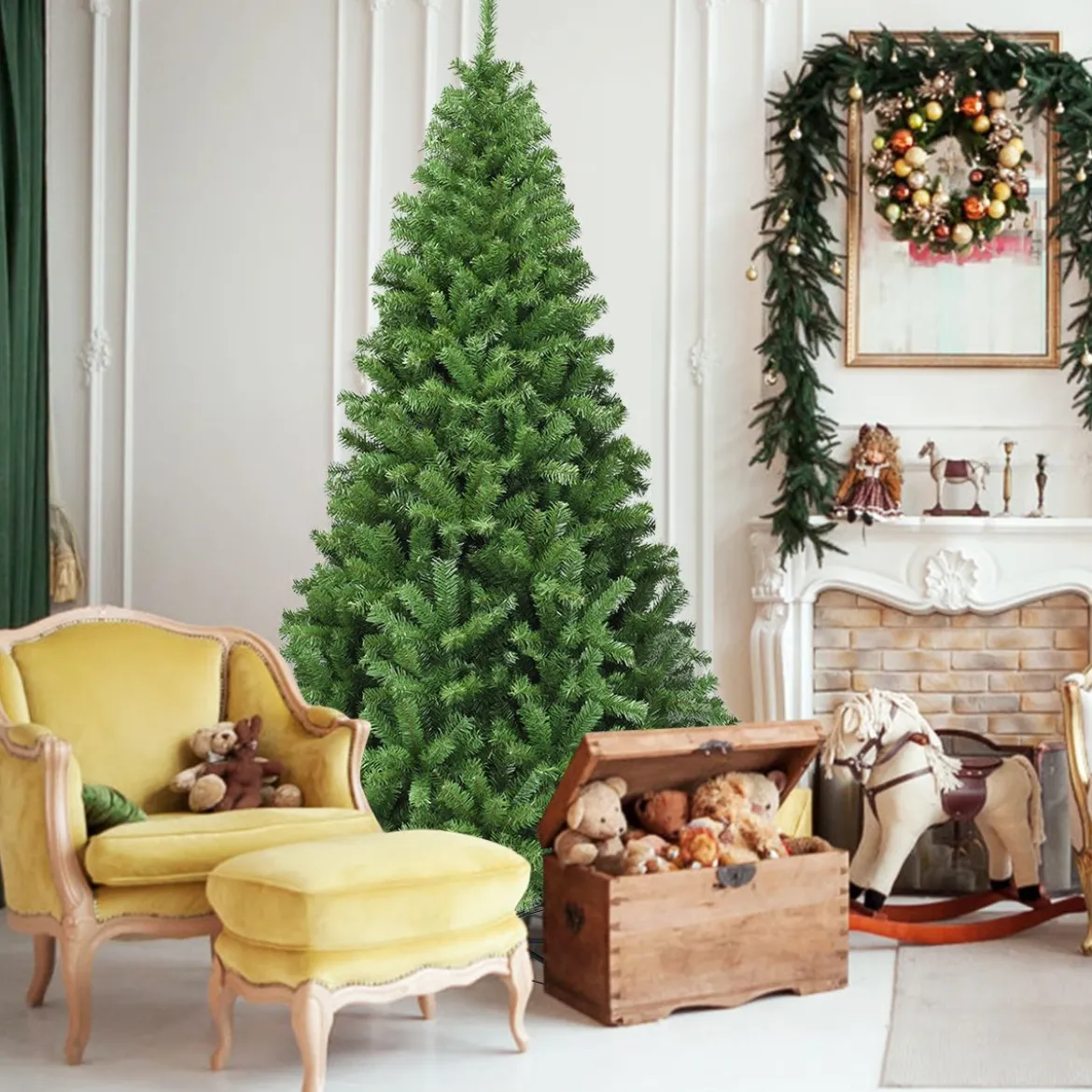 Weihnachtsbaum 225 cm Künstlicher Tannenbaum mit Klappsystem 1346 Spitzen PVC Grün