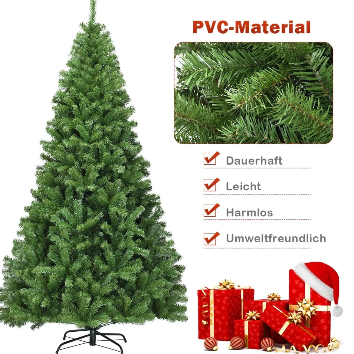 Weihnachtsbaum 225 cm Künstlicher Tannenbaum mit Klappsystem 1346 Spitzen PVC Grün