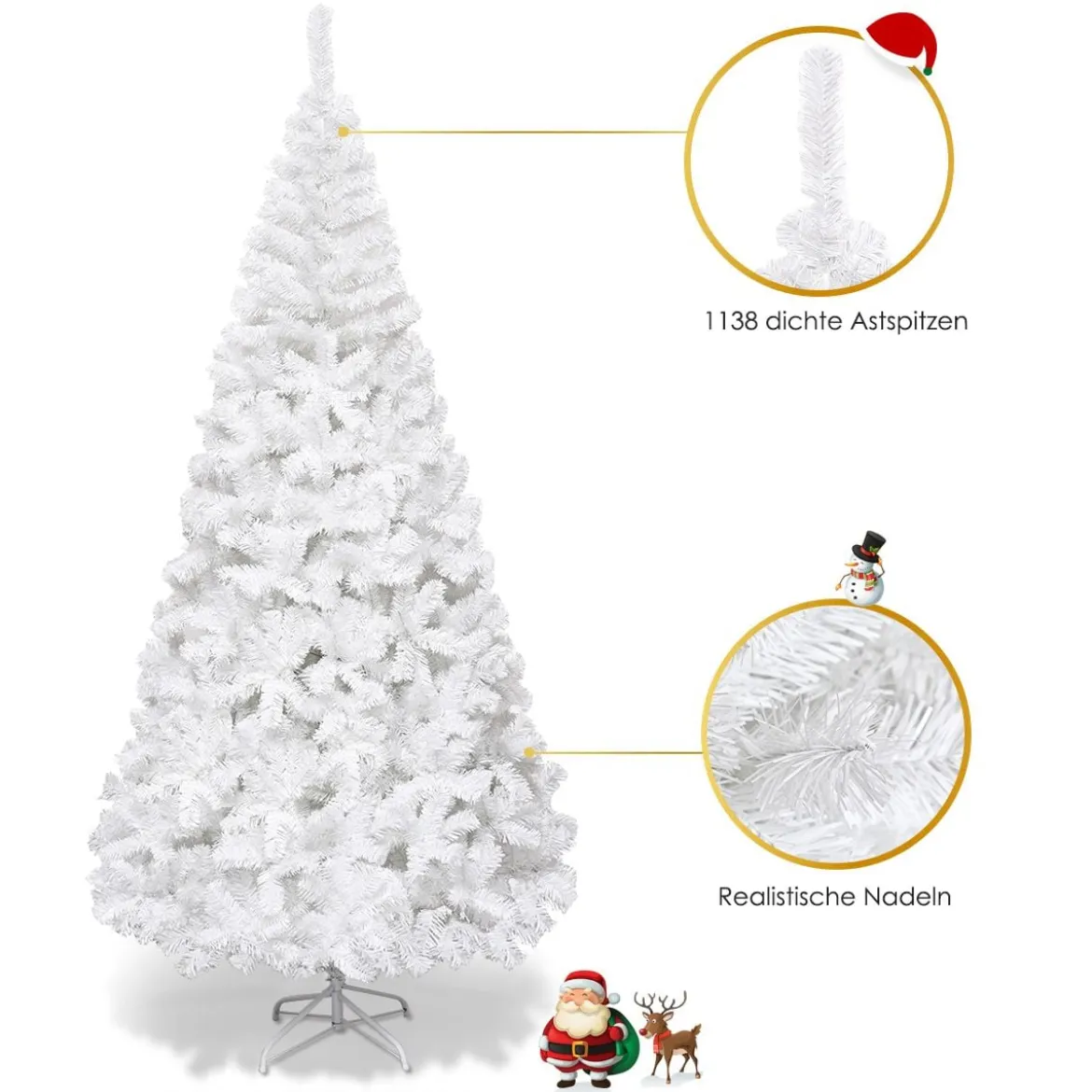 Weihnachtsbaum Künstlicher Tannenbaum Christbaum mit Metallständer 150-240 cm Weiß