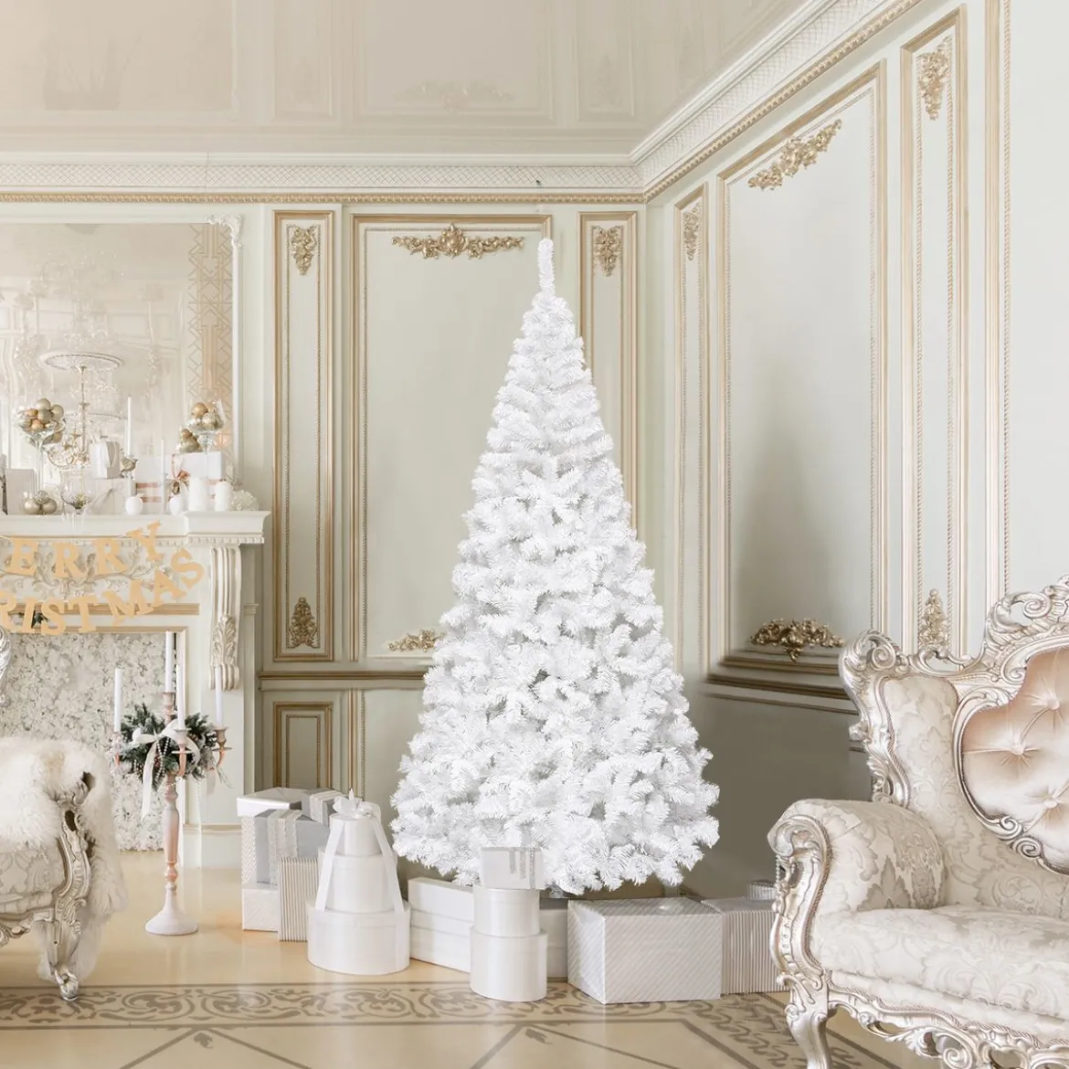 Weihnachtsbaum Künstlicher Tannenbaum Christbaum mit Metallständer 150-240 cm Weiß
