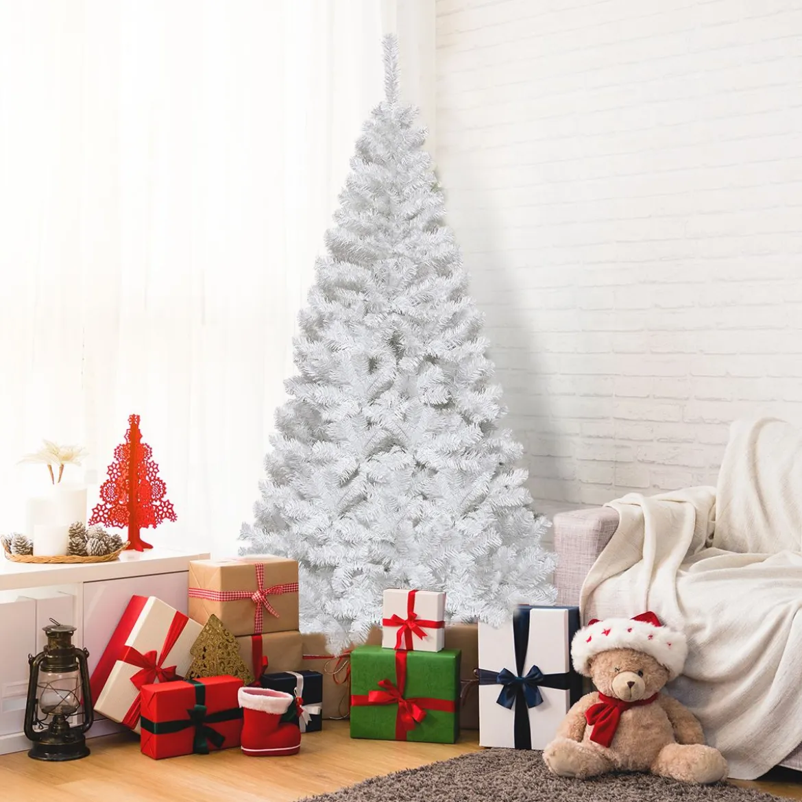 Weihnachtsbaum Künstlicher Tannenbaum Christbaum mit Metallständer 150-240 cm Weiß