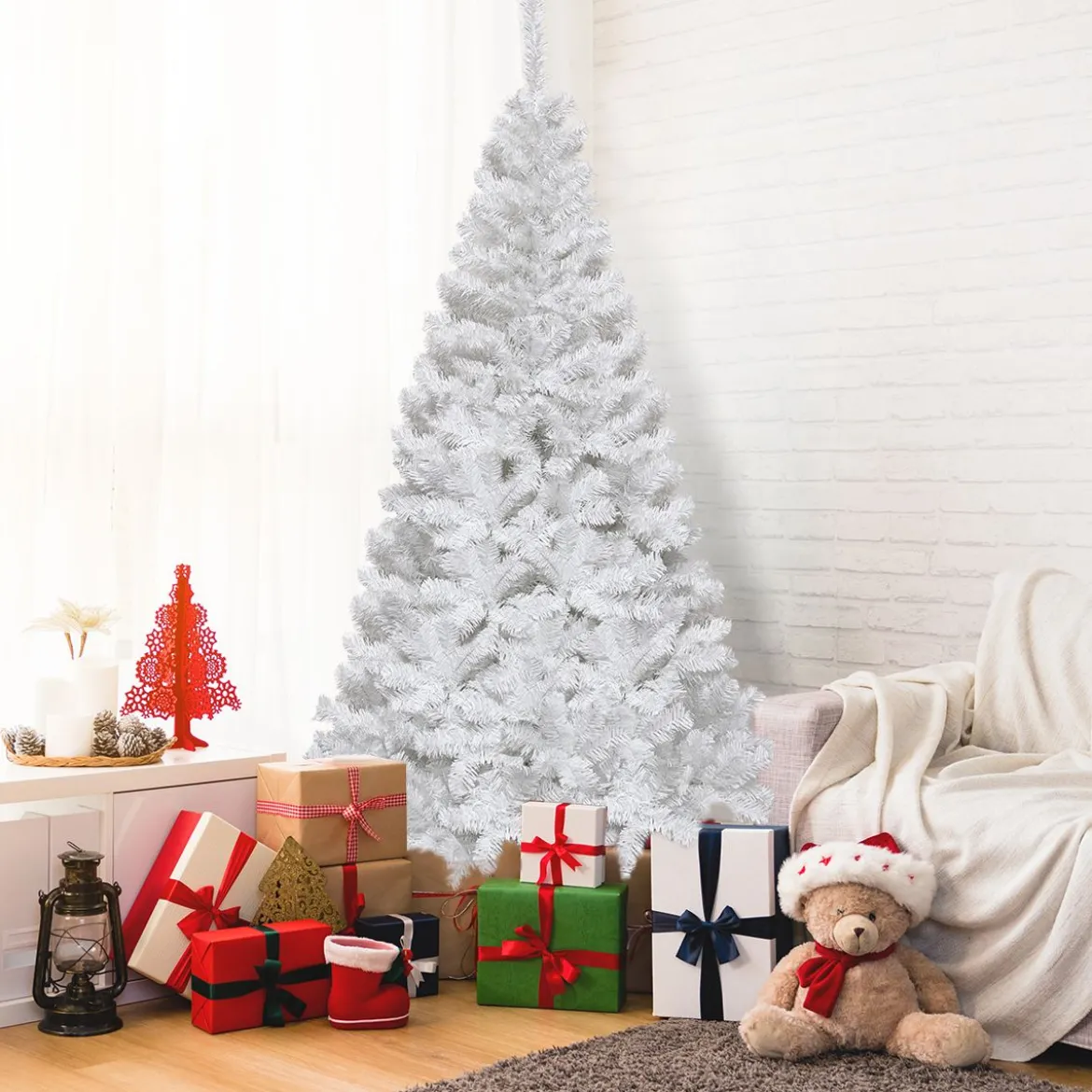 Weihnachtsbaum Künstlicher Tannenbaum Christbaum mit Metallständer 150-240 cm Weiß