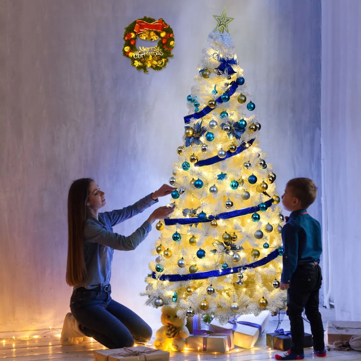Weihnachtsbaum Künstlicher Tannenbaum Christbaum mit Metallständer 150-240 cm Weiß
