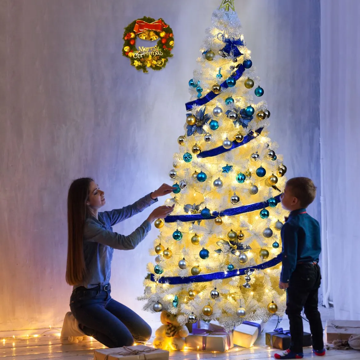 Weihnachtsbaum Künstlicher Tannenbaum Christbaum mit Metallständer 150-240 cm Weiß
