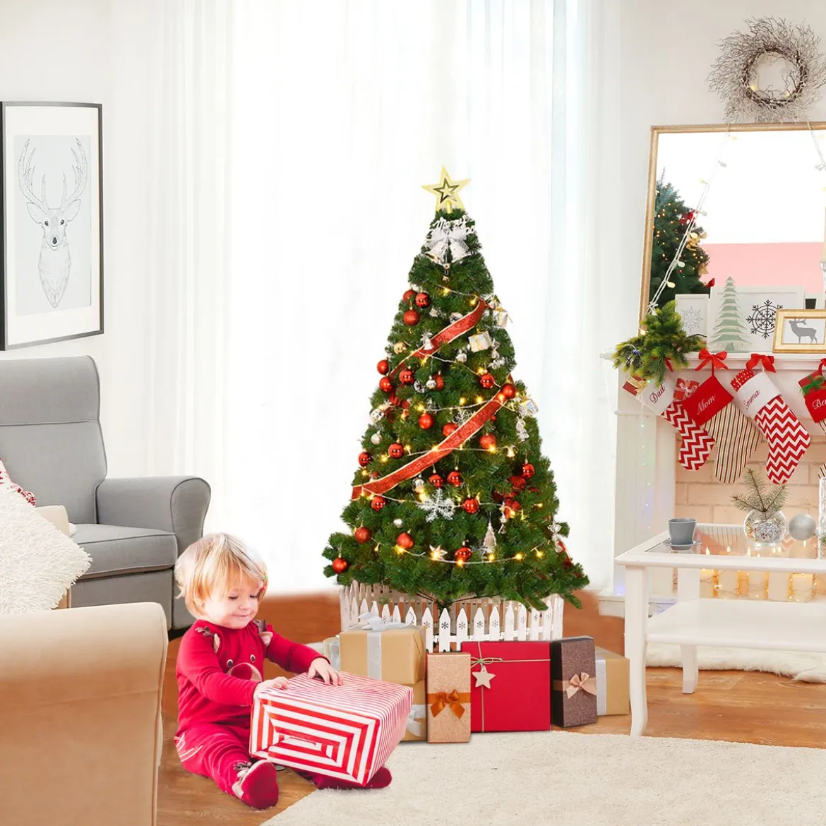 Weihnachtsbaum Künstlicher Tannenbaum Christbaum mit Metallständer 150-240 cm Grün