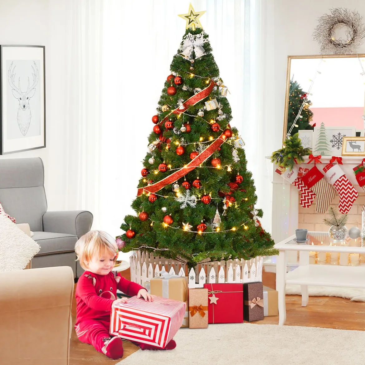 Weihnachtsbaum Künstlicher Tannenbaum Christbaum mit Metallständer 150-240 cm Grün
