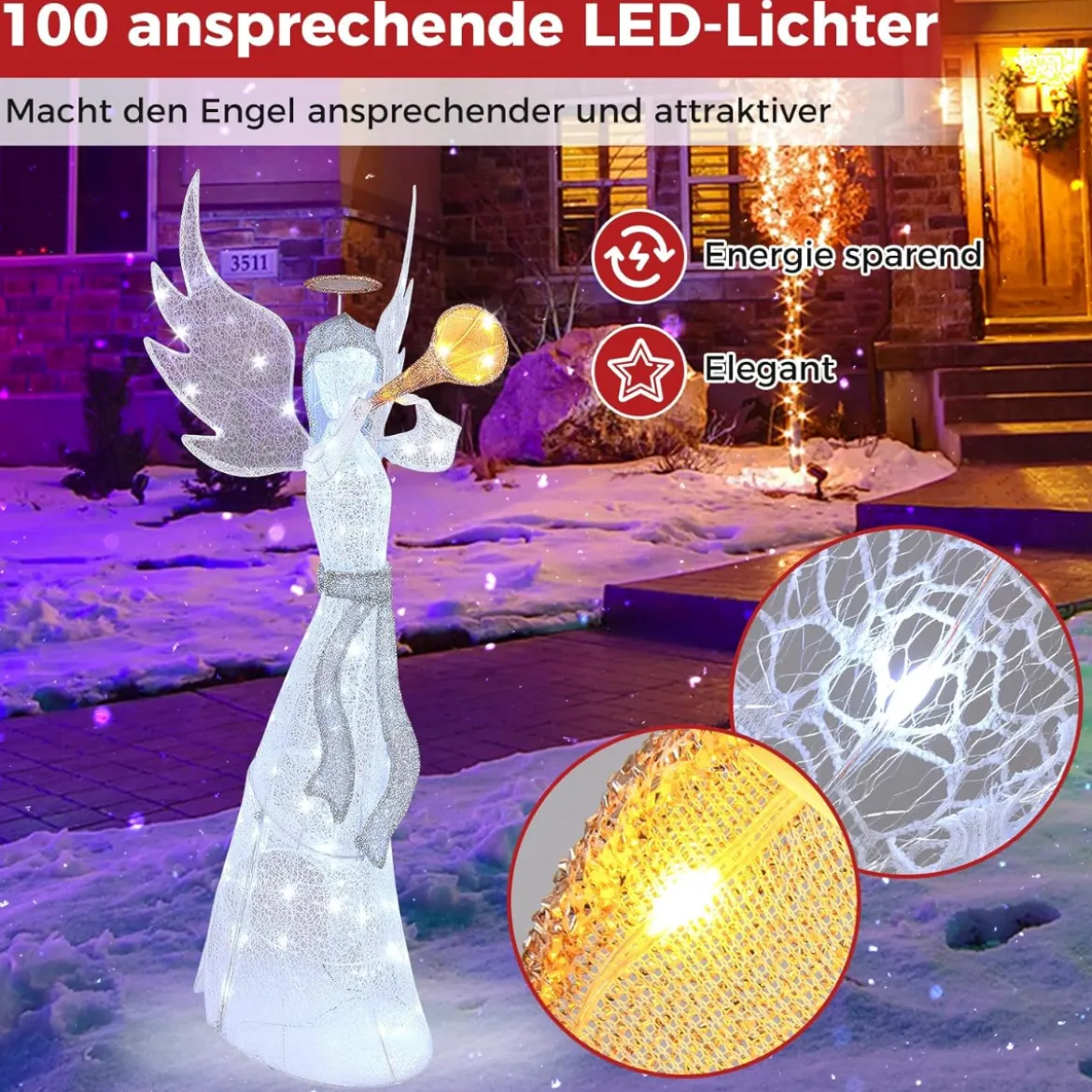 Weihnachtsengel beleuchtet groß Weihnachtsdeko mit 100 LED-Lichtern