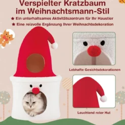 Weihnachts-Kratzbaum mit Schlafplatz 75 cm moderner süßer Katzenturm mit gepolsterter oberer Liegefläche Rot