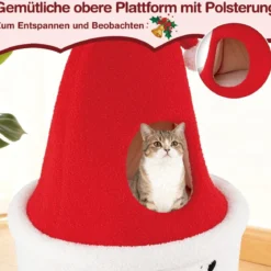 Weihnachts-Kratzbaum mit Schlafplatz 75 cm moderner süßer Katzenturm mit gepolsterter oberer Liegefläche Rot