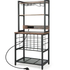 Weinbar-Schrank industrielles Weinregal mit 4 Etagen Glashaltern 76 x 48 x 162,5 cm Vintagebraun