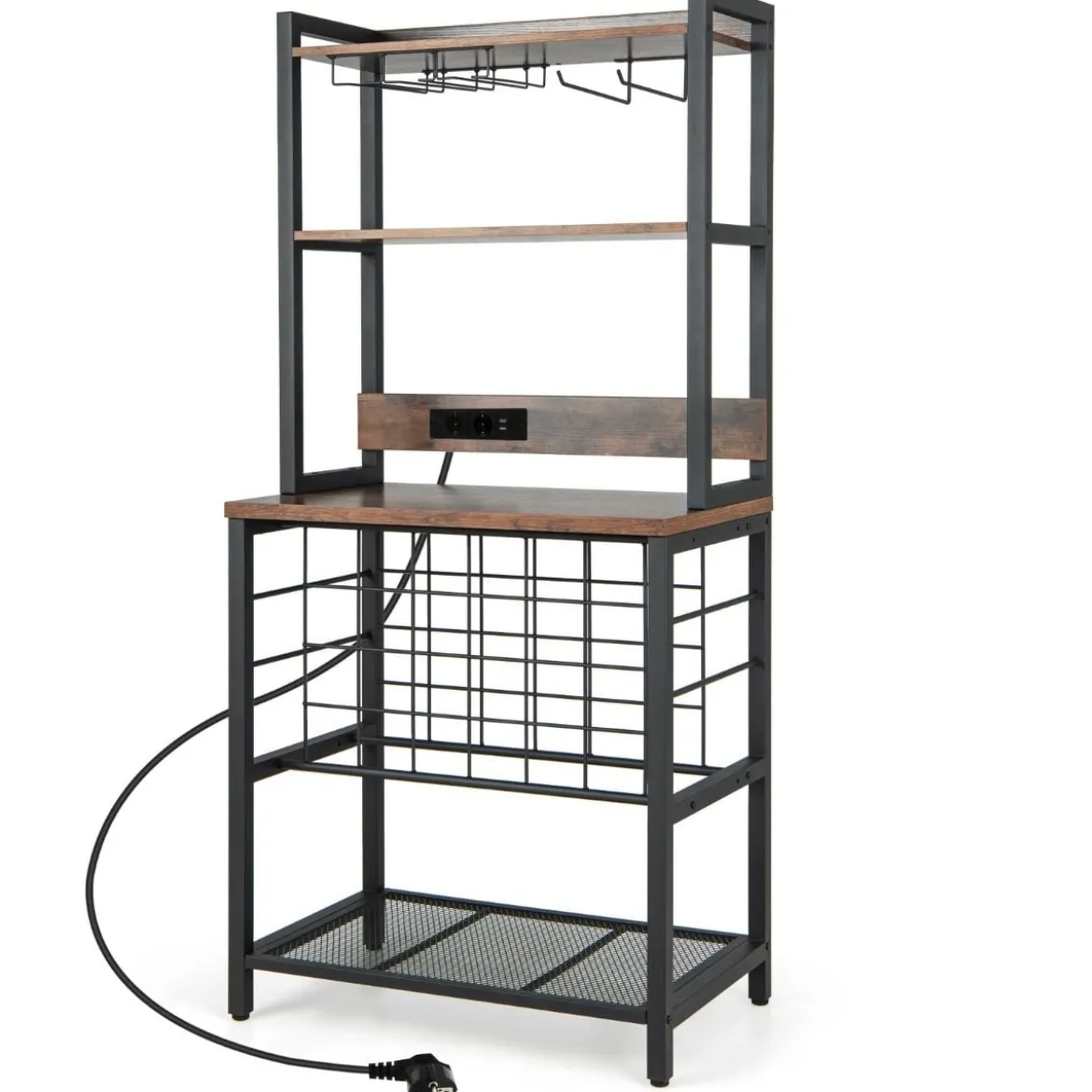 Weinbar-Schrank industrielles Weinregal mit 4 Etagen Glashaltern 76 x 48 x 162,5 cm Vintagebraun