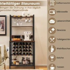 Weinbar-Schrank industrielles Weinregal mit 4 Etagen Glashaltern 76 x 48 x 162,5 cm Vintagebraun