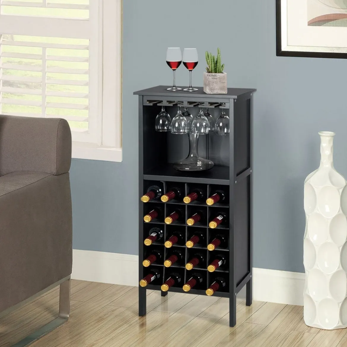 Weinregal aus Holz Flaschenregal Weinständer Holzregal Weinschrank Kolonialstil Schwarz