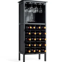 Weinregal aus Holz Flaschenregal Weinständer Holzregal Weinschrank Kolonialstil Schwarz