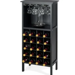 Weinregal aus Holz Flaschenregal Weinständer Holzregal Weinschrank Kolonialstil Schwarz