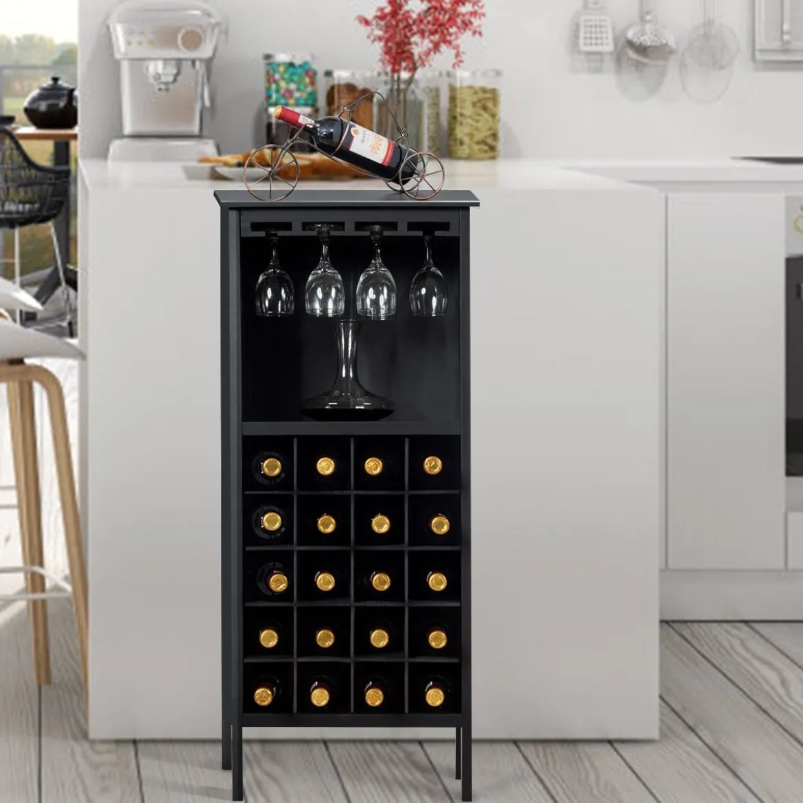Weinregal aus Holz Flaschenregal Weinständer Holzregal Weinschrank Kolonialstil Schwarz