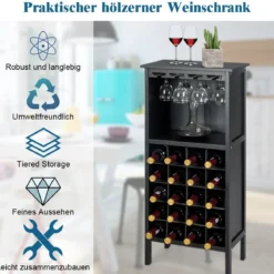 Weinregal aus Holz Flaschenregal Weinständer Holzregal Weinschrank Kolonialstil Schwarz