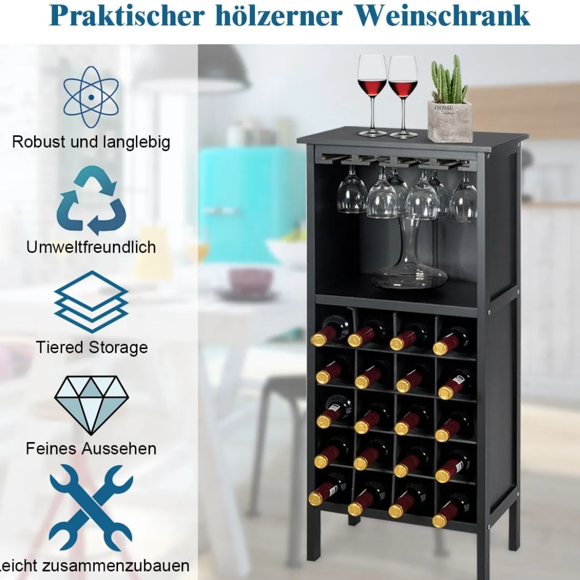 Weinregal aus Holz Flaschenregal Weinständer Holzregal Weinschrank Kolonialstil Schwarz