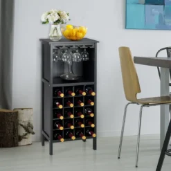 Weinregal aus Holz Flaschenregal Weinständer Holzregal Weinschrank Kolonialstil Schwarz