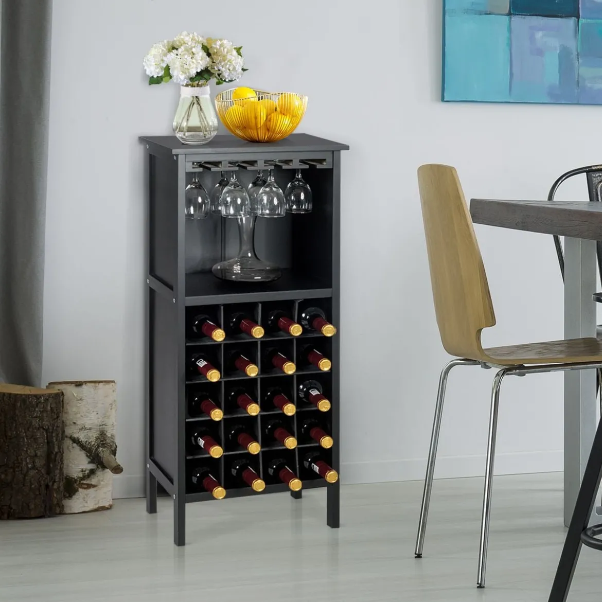 Weinregal aus Holz Flaschenregal Weinständer Holzregal Weinschrank Kolonialstil Schwarz