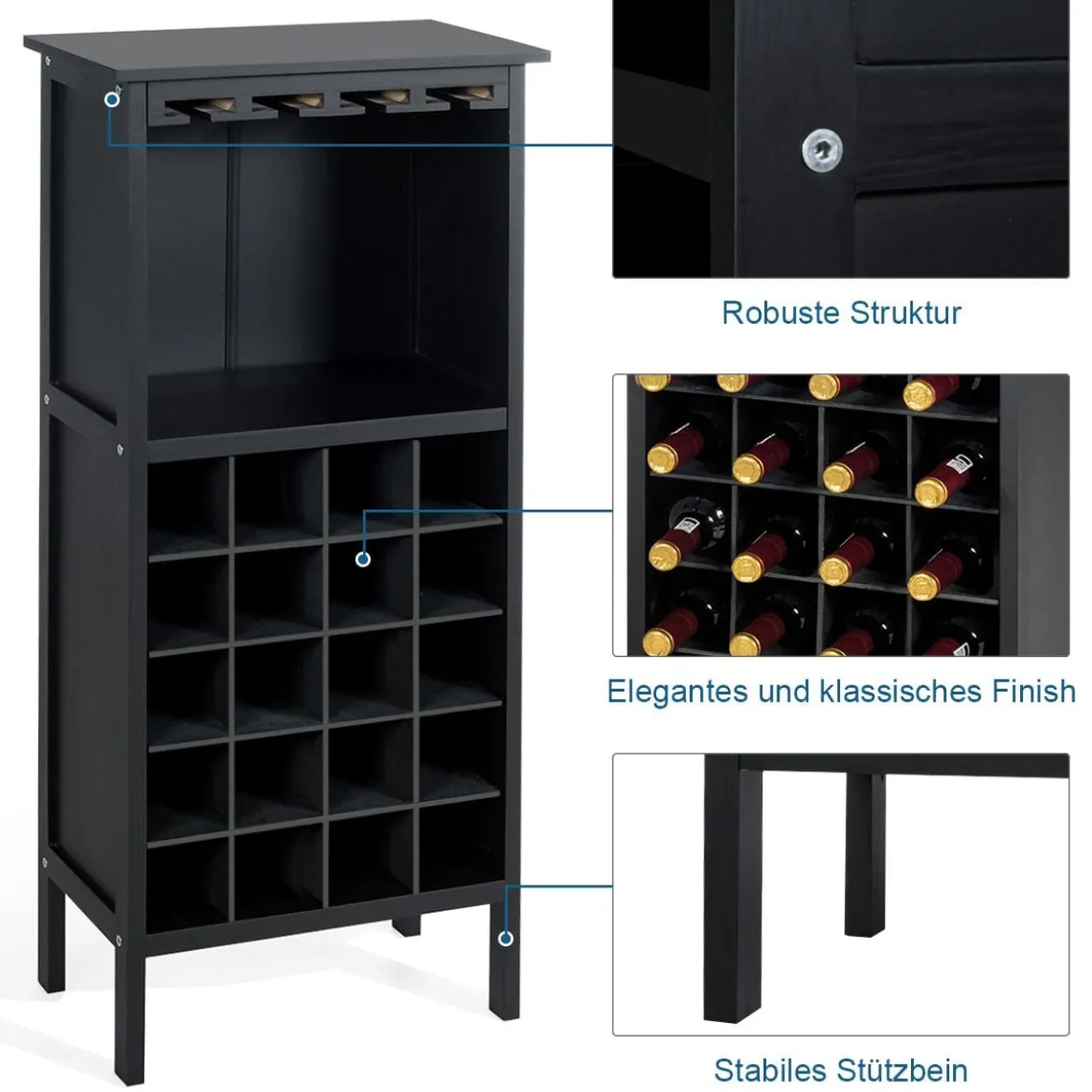 Weinregal aus Holz Flaschenregal Weinständer Holzregal Weinschrank Kolonialstil Schwarz
