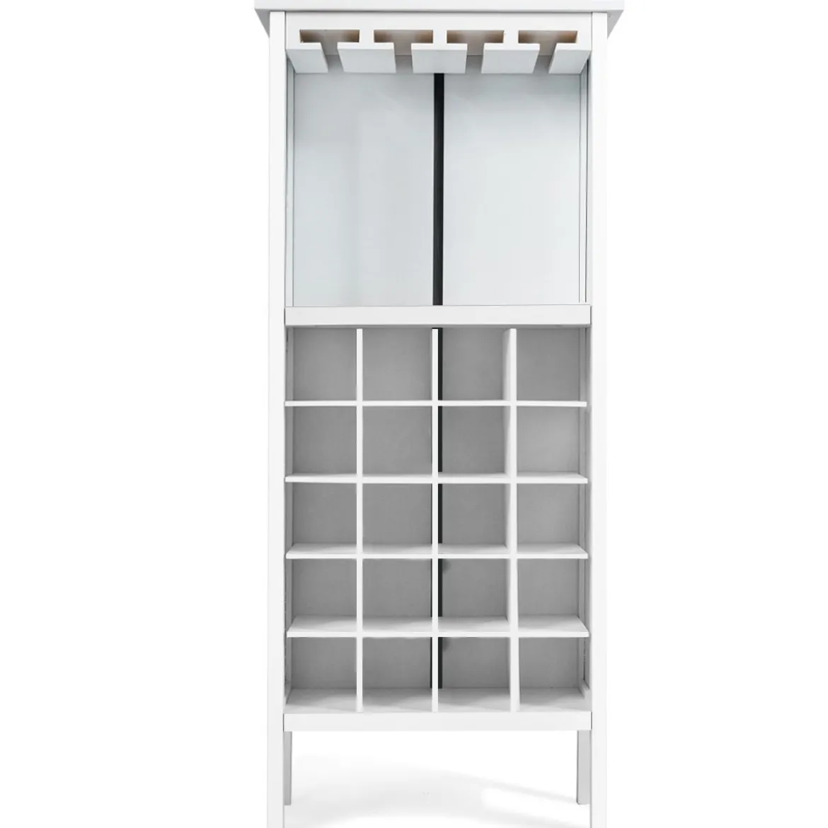 Weinregal aus Holz für 20 Flaschen mit Glasaufhänger 42 x 24,5 x 96 cm Weiß