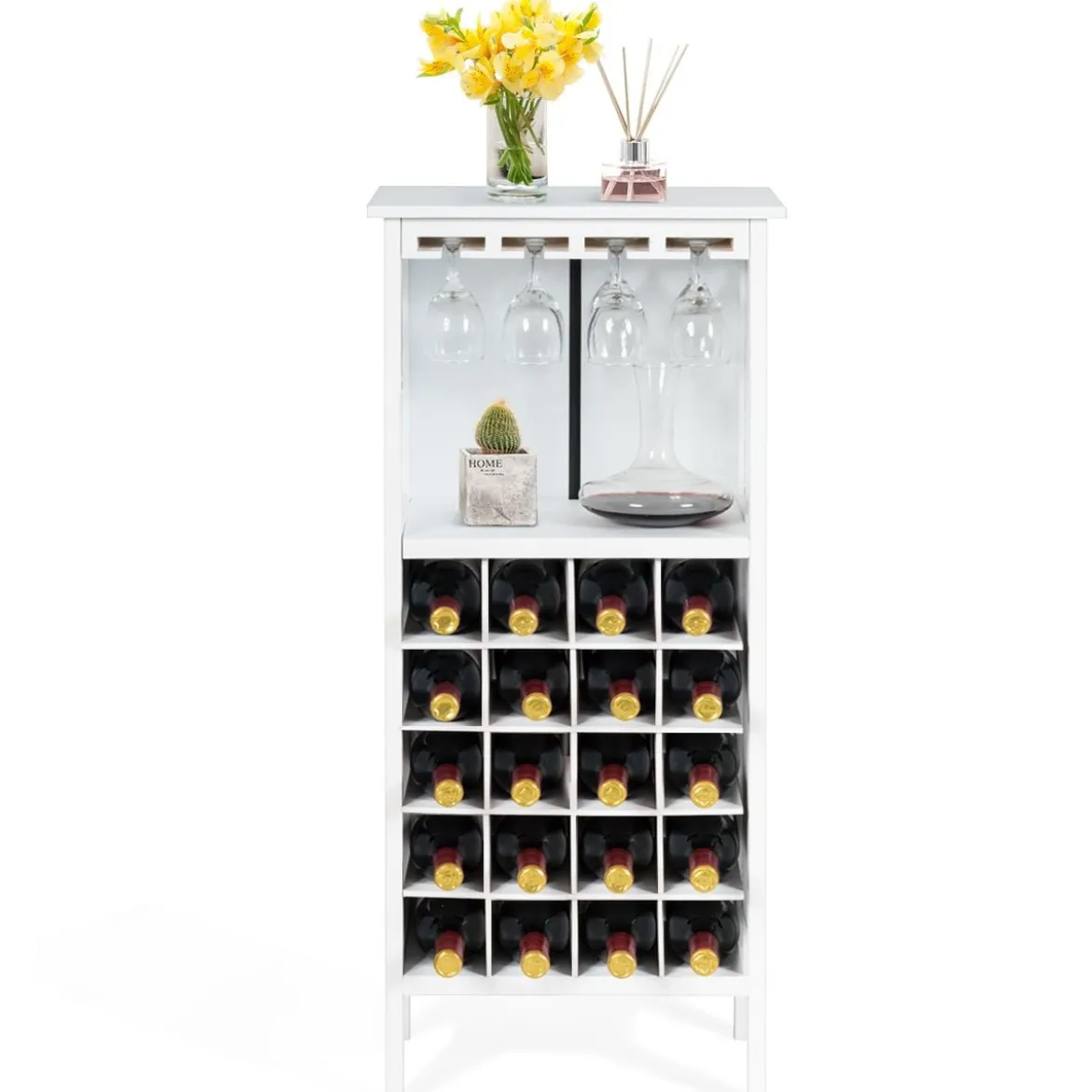 Weinregal aus Holz für 20 Flaschen mit Glasaufhänger 42 x 24,5 x 96 cm Weiß