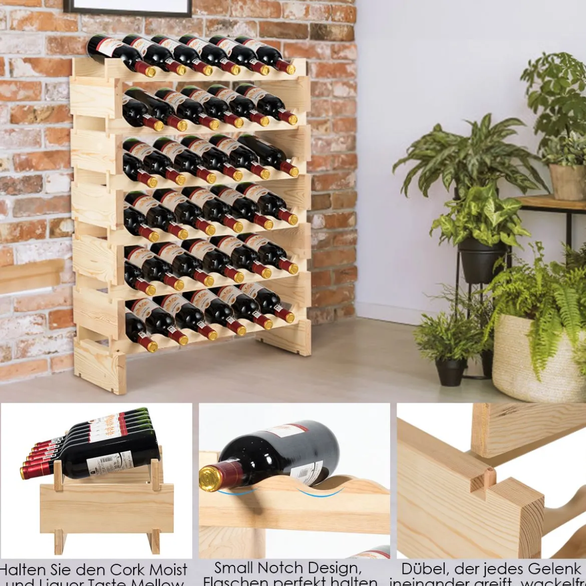 Weinregal 36 Flaschen Große Kapazität Weinregal Hölzerner Wein Aufbewahrungsständer 63 x 28 x 85 cm