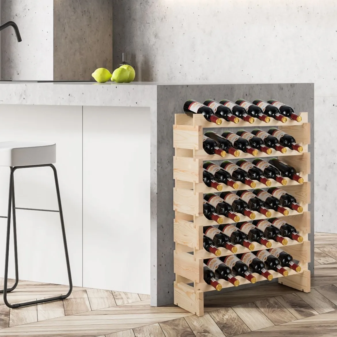 Weinregal 36 Flaschen Große Kapazität Weinregal Hölzerner Wein Aufbewahrungsständer 63 x 28 x 85 cm