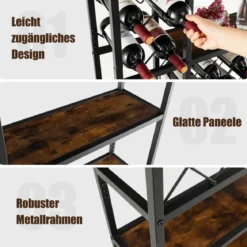 Weinregal für 27 Flaschen aus Metall mit Glashaltern Barschrank 81 x 23 x 166 cm Schwarz
