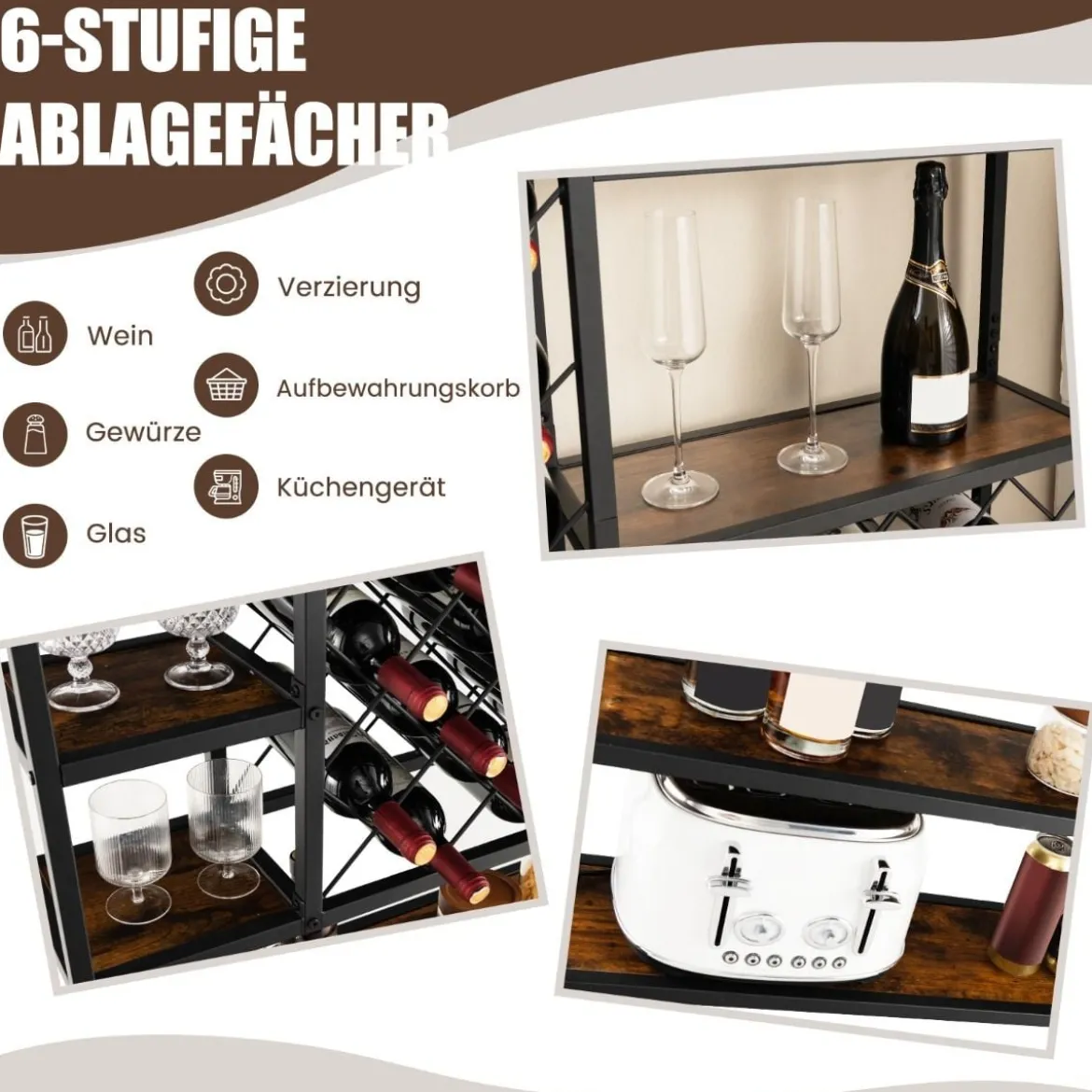 Weinregal für 27 Flaschen aus Metall mit Glashaltern Barschrank 81 x 23 x 166 cm Schwarz