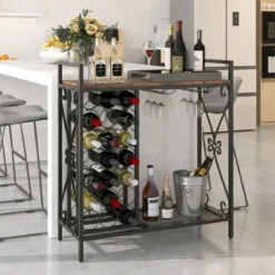 Weinregal für 21 Flaschen mit Glashalter & Tischplatte Freistehender Flaschenregal