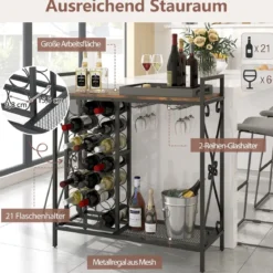 Weinregal für 21 Flaschen mit Glashalter & Tischplatte Freistehender Flaschenregal