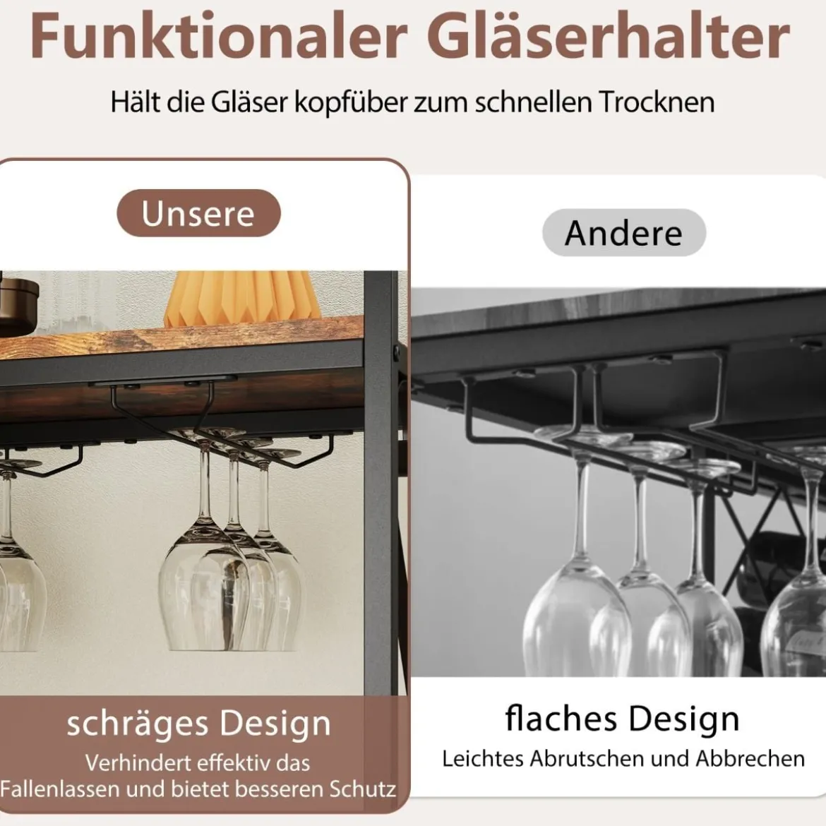 Weinregal für 21 Flaschen mit Glashalter & Tischplatte Freistehender Flaschenregal