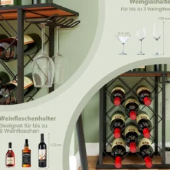 Weinregal für 8 Weinflaschen mit Aufbewahrungsbox & Tischplatte Glashalter Weinständer