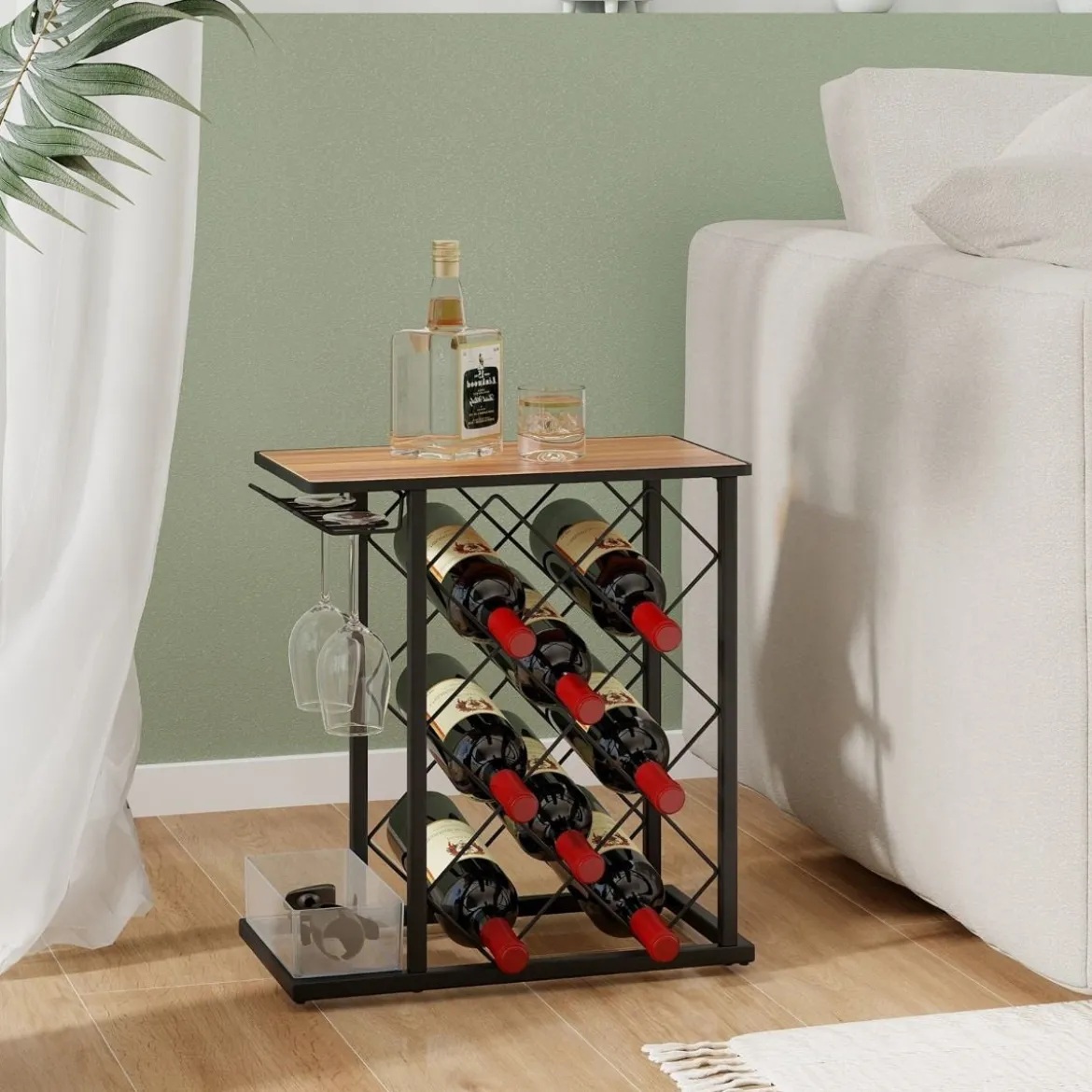 Weinregal für 8 Weinflaschen mit Aufbewahrungsbox & Tischplatte Glashalter Weinständer