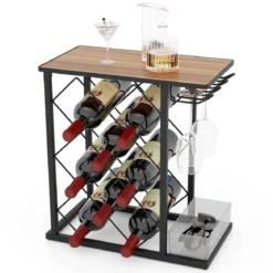Weinregal für 8 Weinflaschen mit Aufbewahrungsbox & Tischplatte Glashalter Weinständer