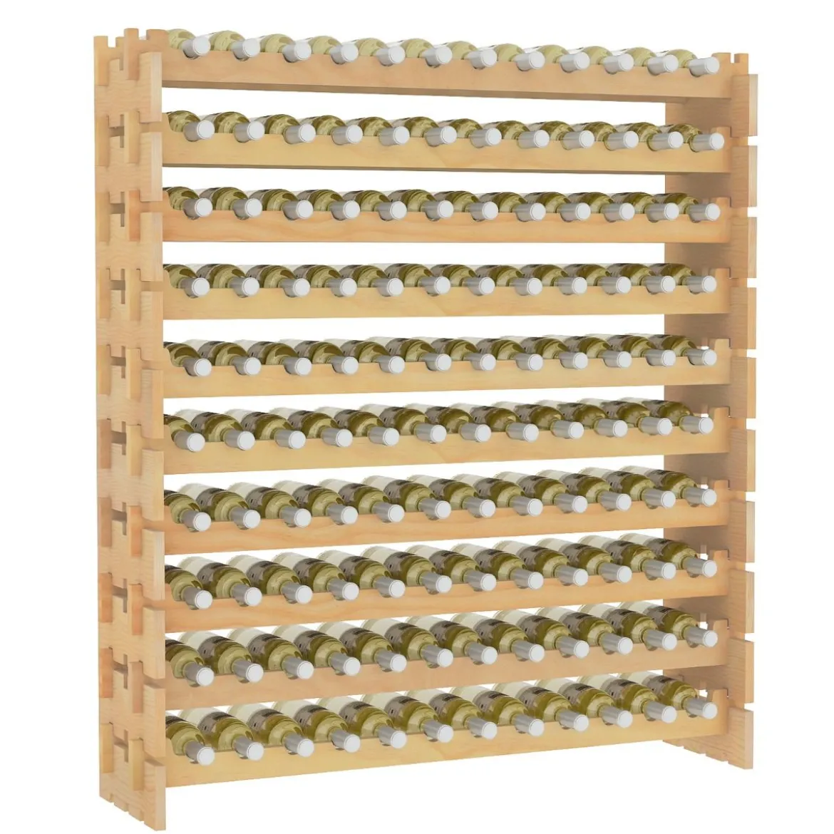 Weinregal Holz stapelbar Flaschenregal für 120 Flaschen Weinständer mit 10 Ebenen 120 x 29 x 128 cm