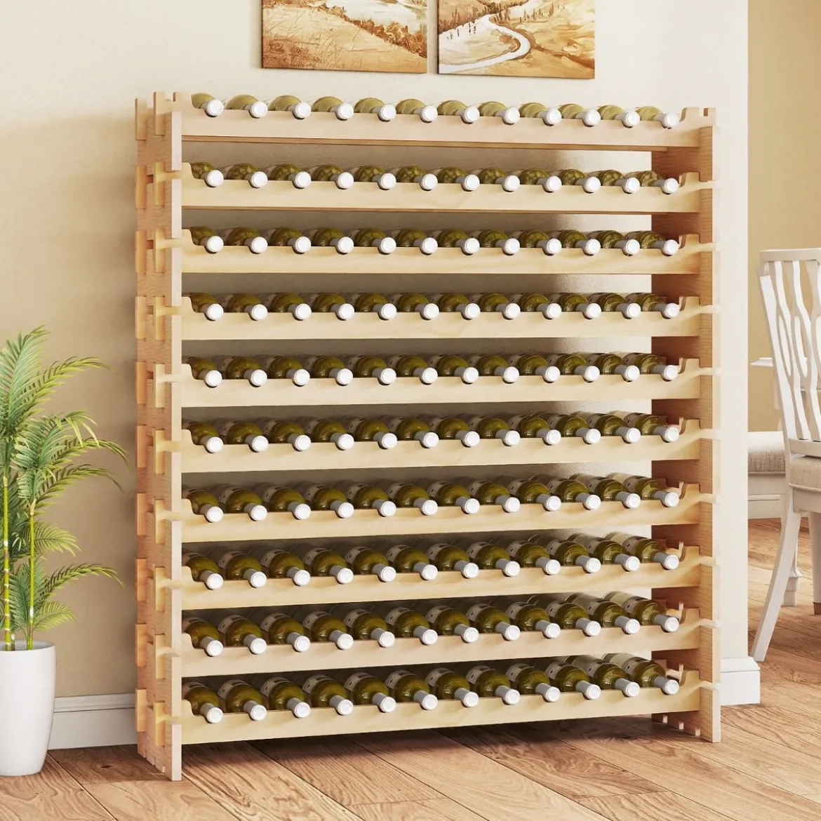 Weinregal Holz stapelbar Flaschenregal für 120 Flaschen Weinständer mit 10 Ebenen 120 x 29 x 128 cm