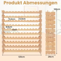 Weinregal Holz stapelbar Flaschenregal für 120 Flaschen Weinständer mit 10 Ebenen 120 x 29 x 128 cm