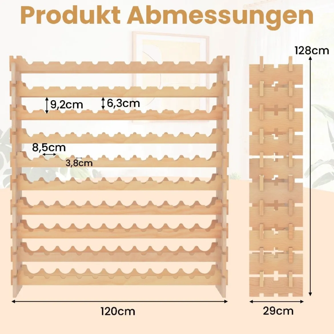 Weinregal Holz stapelbar Flaschenregal für 120 Flaschen Weinständer mit 10 Ebenen 120 x 29 x 128 cm