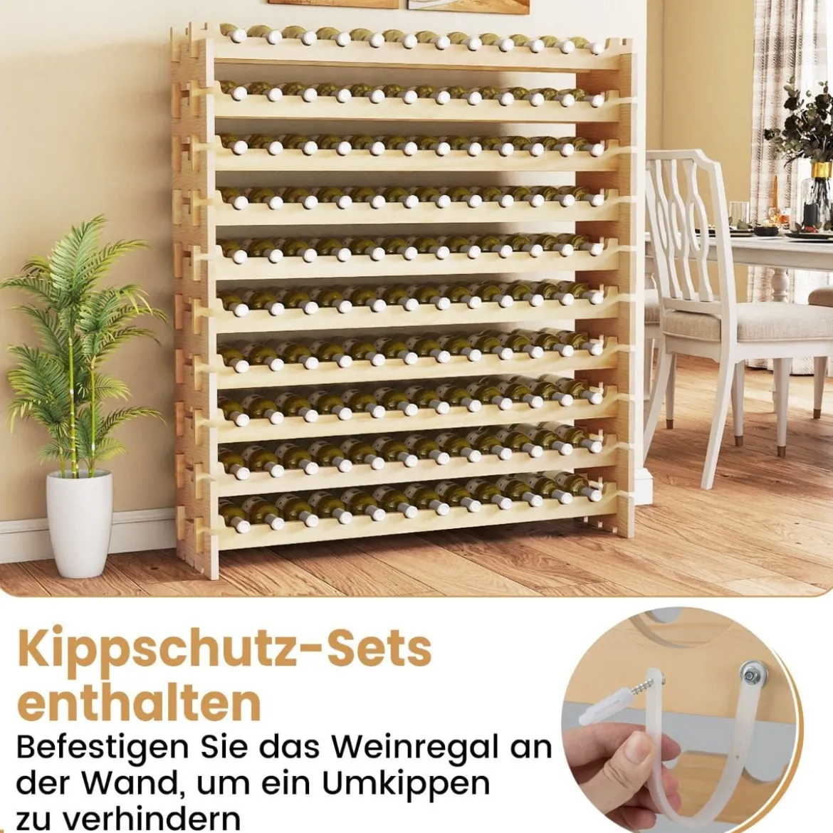 Weinregal Holz stapelbar Flaschenregal für 120 Flaschen Weinständer mit 10 Ebenen 120 x 29 x 128 cm