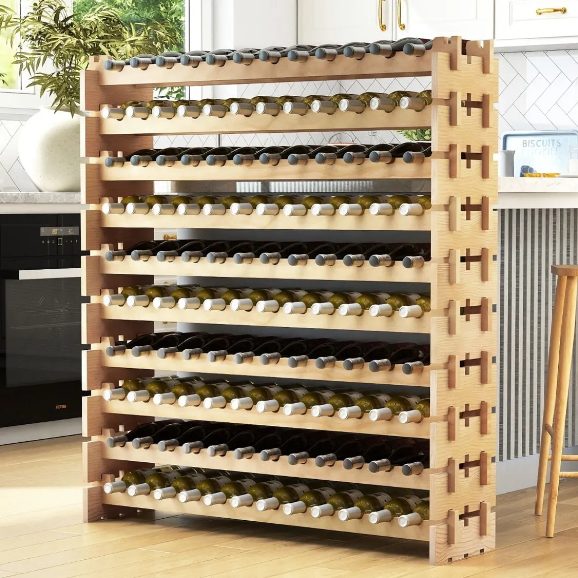 Weinregal Holz stapelbar Flaschenregal für 120 Flaschen Weinständer mit 10 Ebenen 120 x 29 x 128 cm
